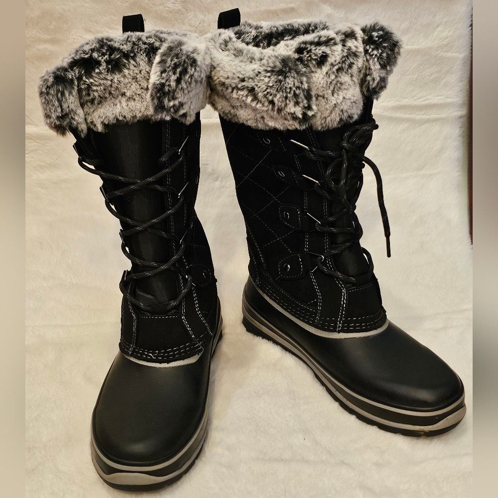 Khombu Ellie Black Fur Lined Cushioned Calf Winter Snow Boots Women's Size 6